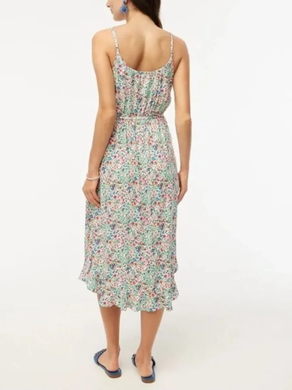 J. Crew Ruffle Midi Curved Hem Dress Green 2 #A1828